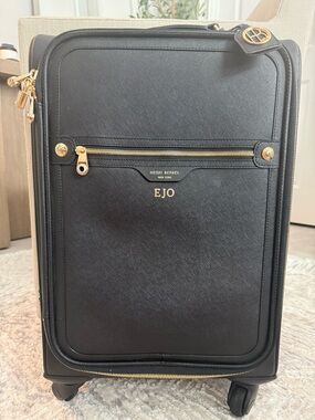 Henri Bendel West 57th Black Saffiano Spinner Carry-On with Gold Hardware